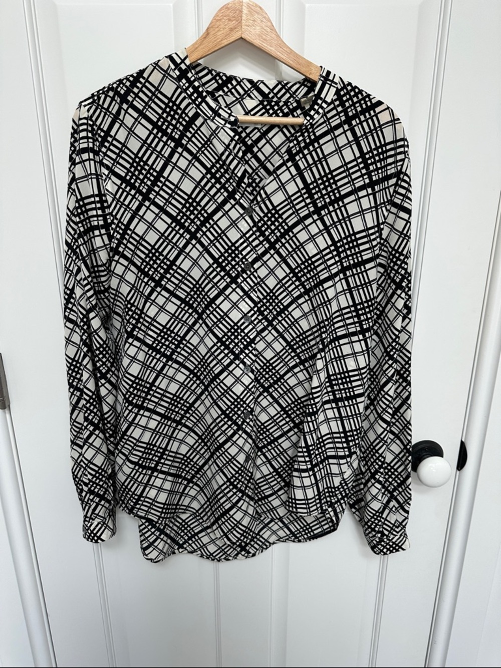 Equipment Black and White Silk Plaid Button-Down Shirt